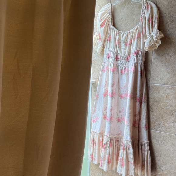 LoveShackFancy Terrence Dress 100% Silk - Pockets Ruffle Hem Puff Sleeve Eyelet - Picture 9 of 17